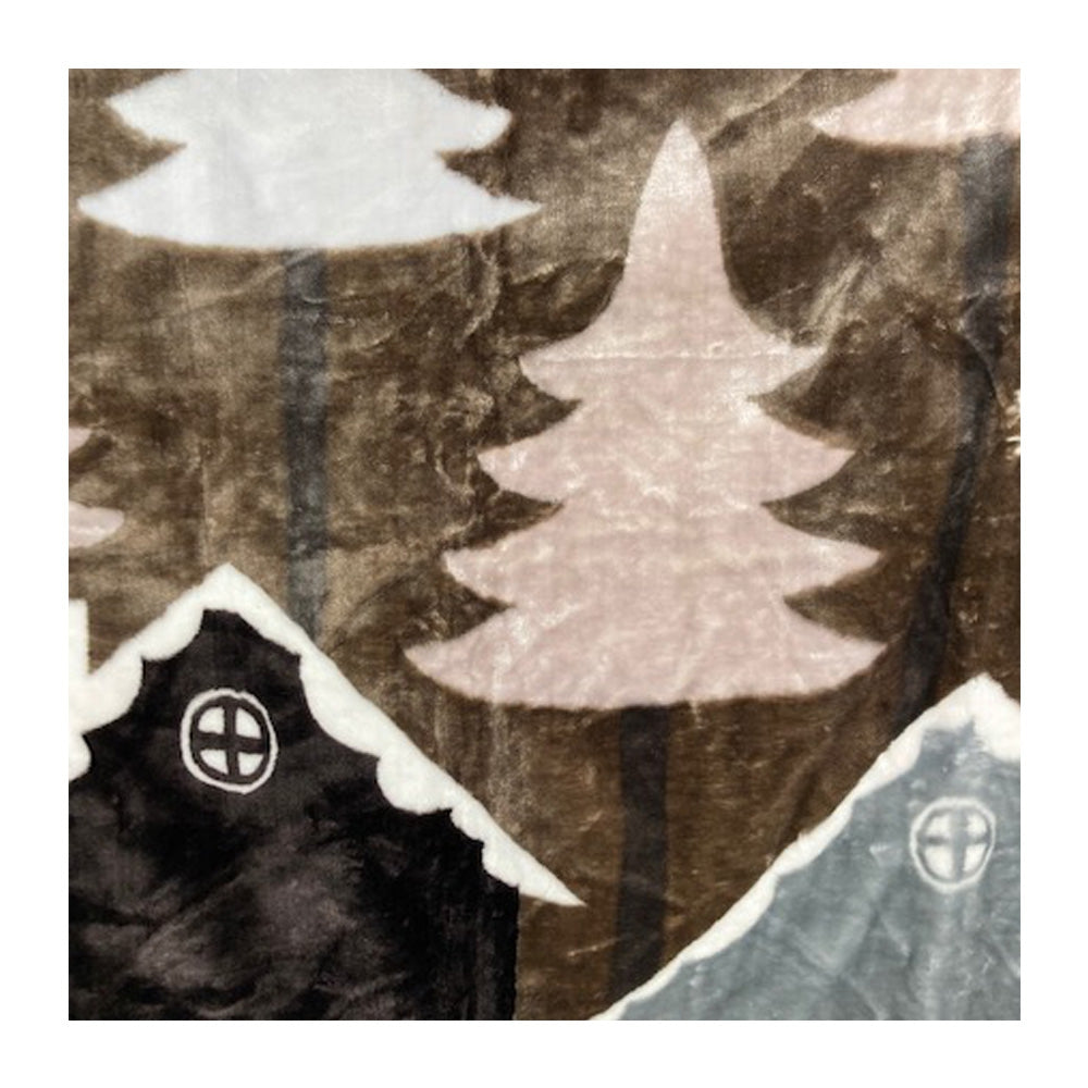 Brown Mink Blanket featuring cabin, trees & snow flakes - PMBL333
