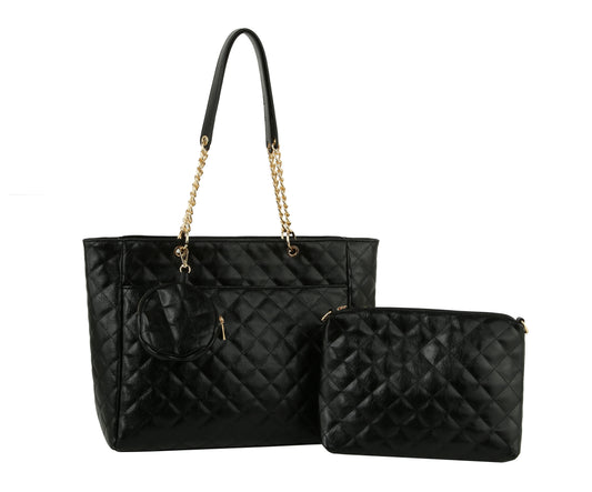 FASHION QUILTED THREE PIECES SET LARGE TOTE PMJY-0388