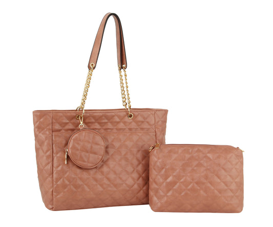 FASHION QUILTED THREE PIECES SET LARGE TOTE PMJY-0388